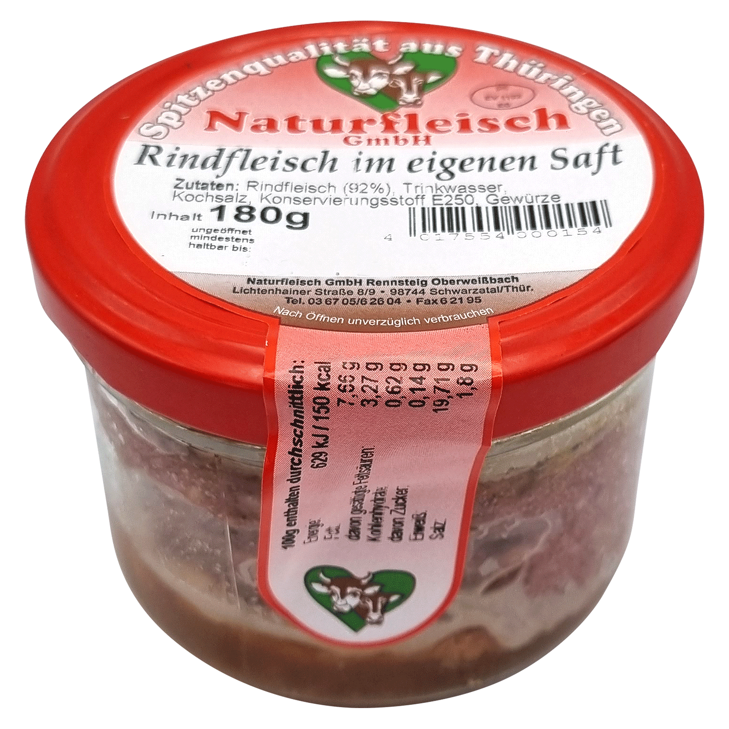 Naturfleisch Rindfleisch im eigenen Saft 180g Konserve Thüringer Wald