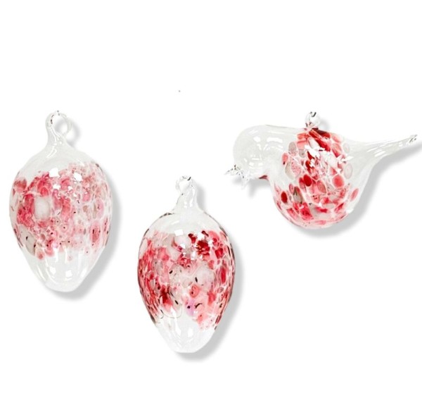 Glasvogel und Osterei mit Glasgranulat 3-teilig