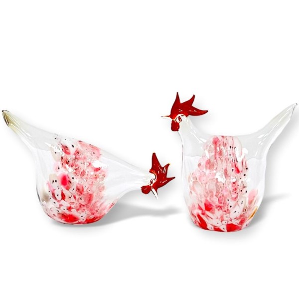 Glashühner mit Glasgranulat 2 Stück