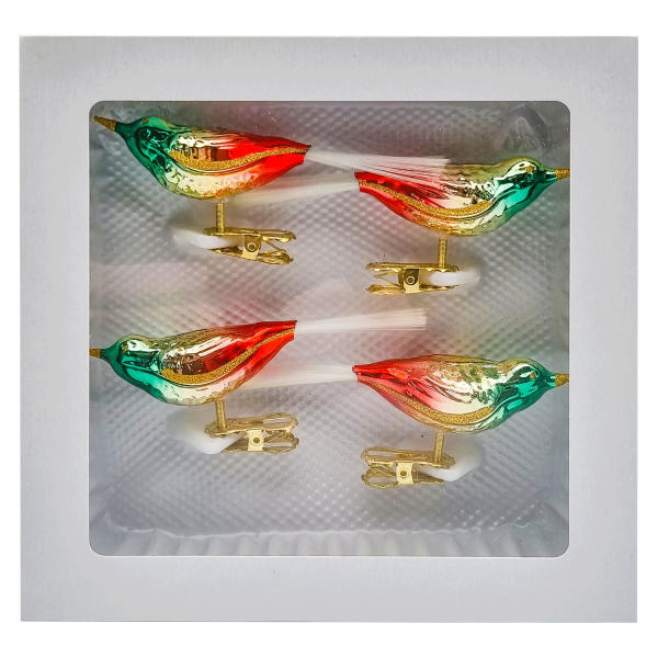 Vogel - regenbogen , grün - mit Glasfaßer-Schwanz - 4er Set